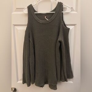 Free People Olive Green Cold Shoulder Sweater